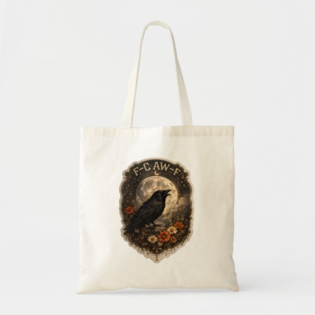 Bolsa Tote Corvo Místico Sob a Lua Estética Celestial Escura (Frente)