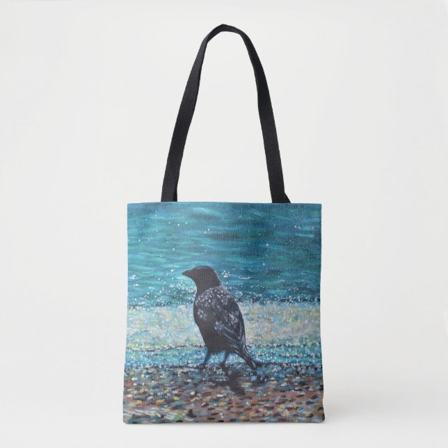 Bolsa Tote Corvo na Pintura de Praia (Frente)