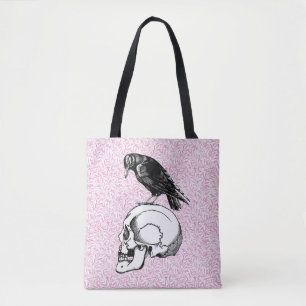 Bolsa Tote Corvo ou Corvo e Caveira, Rosa e Negro