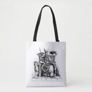 Bolsa Tote Corvos de Odin em seu trono de pedra mitologia vik