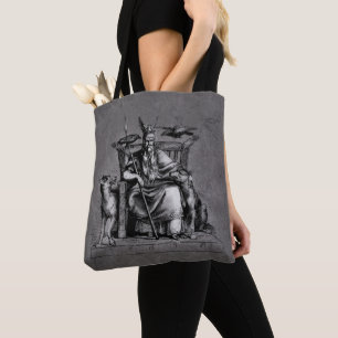 Bolsa Tote Corvos de Odin em seu trono de pedra mitologia vik