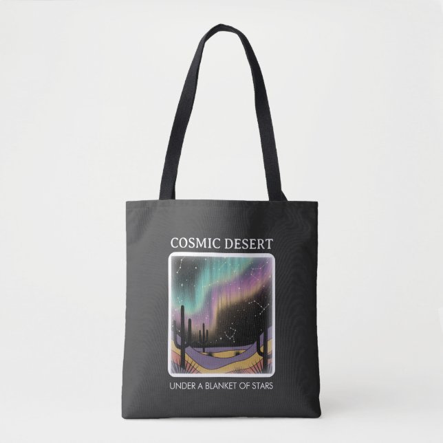 Bolsa Tote Cosmic Desert Aurora • Retro Western Night Sky (Frente)