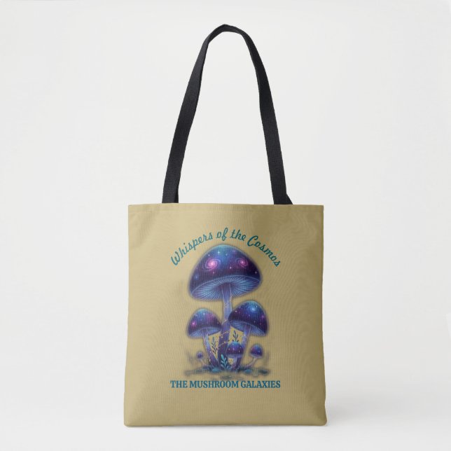 Bolsa Tote Cosmic Galaxy Mushrooms • Whimsical Fantasy Fungi  (Frente)