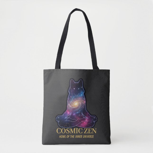 Bolsa Tote Cosmic Zen Wolf | Meditating Galaxy Spirit Animal  (Frente)