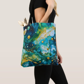 Bolsa Tote Cosmos Dourado de Álcool Verde Azul