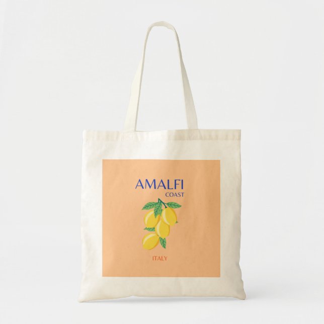 Bolsa Tote Costa Amalfi, Itália, Viagem Art, Pastel, Laranja (Frente)