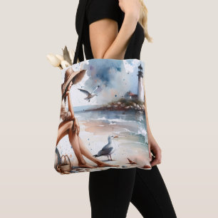 Bolsa Tote Costeira Beach Girl & Lighthouse
