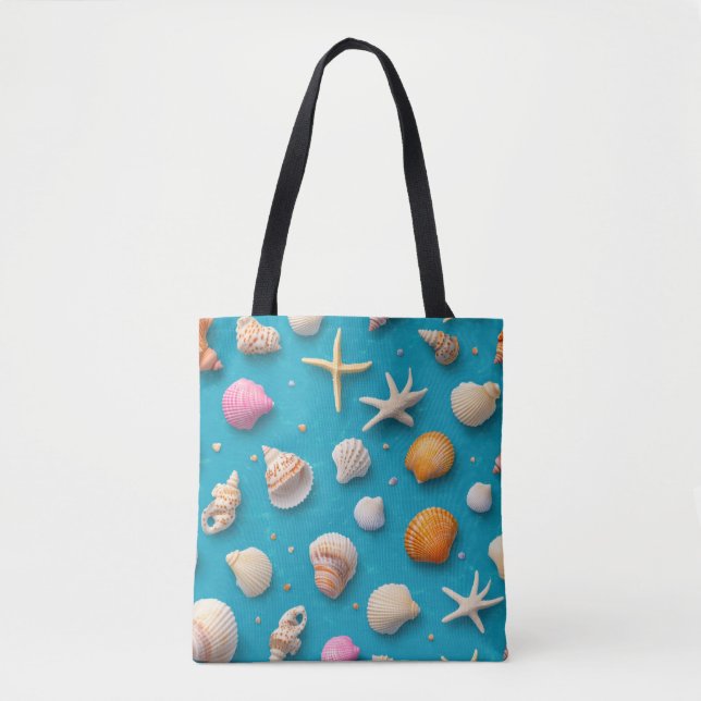 Bolsa Tote Costeira russa - Conchas, Starfish, Recife (3) (Frente)