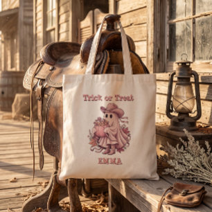 Bolsa Tote Costume ou Doce Personalizado Vintage Fantasma Cau