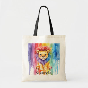 Bolsa Tote Costura do Leão de Pintura do Arco-Íris de Arco-Ír