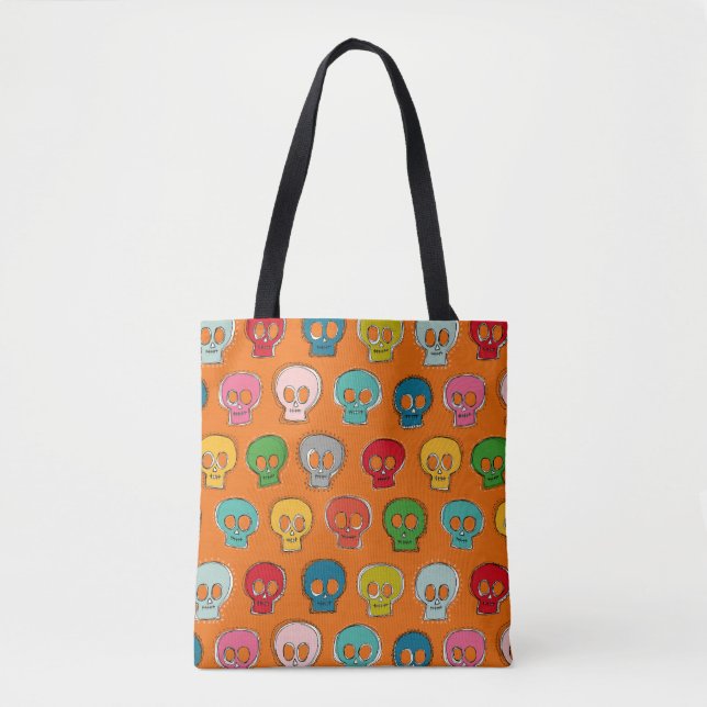 Bolsa Tote costurar caveira laranja (Frente)