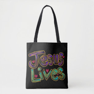 Bolsa Tote Cota cristã ‘Jesus Vive’ Nome Personalizado