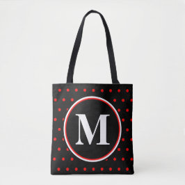 Bolsa Tote Cota de Bolinhas Vermelhas Pretas Monogramas