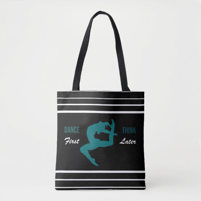 Bolsa Tote Cota de dança Negra, Branca e Teal Moderna (Frente)