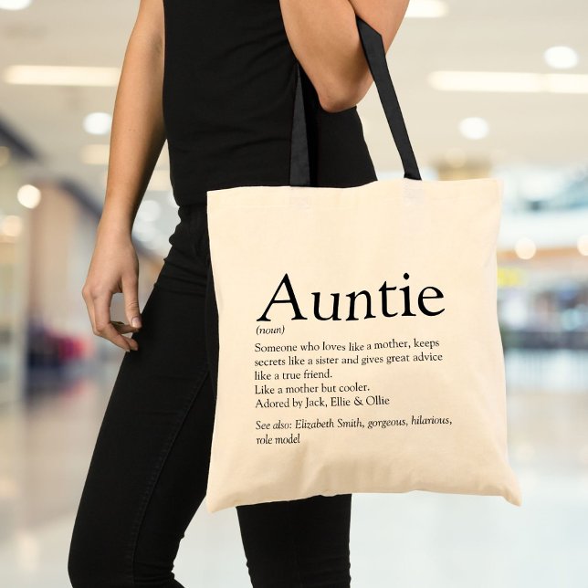 Bolsa Tote Cota de definição de tia Preta e Branco (Auntie Definition Quote Black and White Tote Bag)
