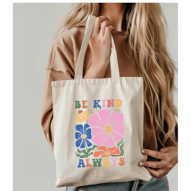 Bolsa Tote Cota de Motivação Floral de Boho Retroativo - Seja (Criador carregado)