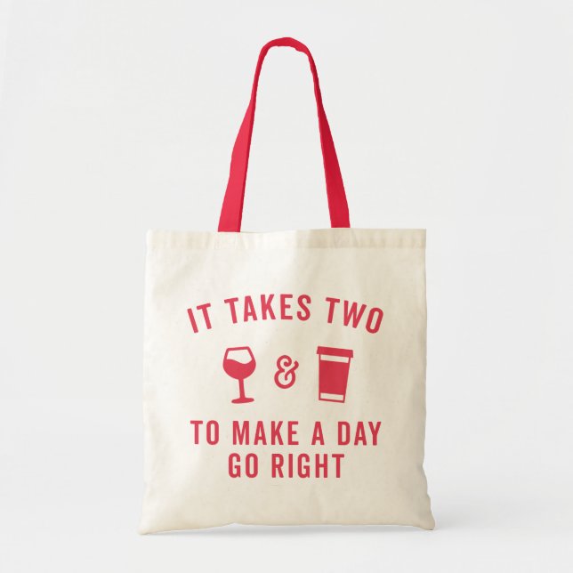 Bolsa Tote Cota Engraçada de Vinho e Café (Frente)