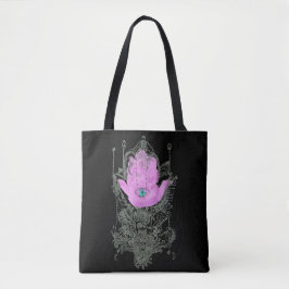 Bolsa Tote Cota Purple Hamsa Talmud em Preto