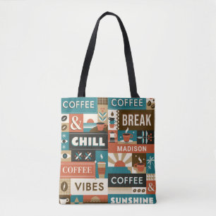 Bolsa Tote Cotações de Café Coloridas de Nome Personalizado