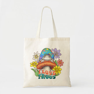 Bolsa Tote Cotage Core I Love Sapos Cogumelos