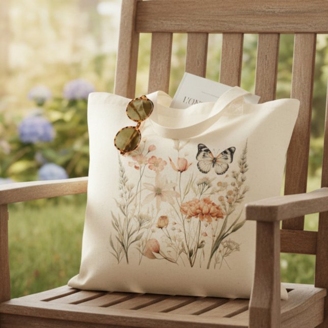 Bolsa Tote Cotidiano Floral e Borboletas Rústico Charme (Criador carregado)
