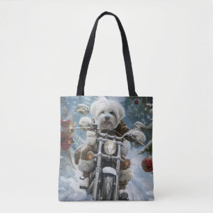 Bolsa Tote Coton De Tulear Cachorro Dirigindo Motocicleta Nat