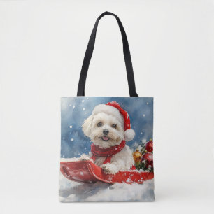 Bolsa Tote Coton De Tulear no Trenó Deixe Nevar Natal