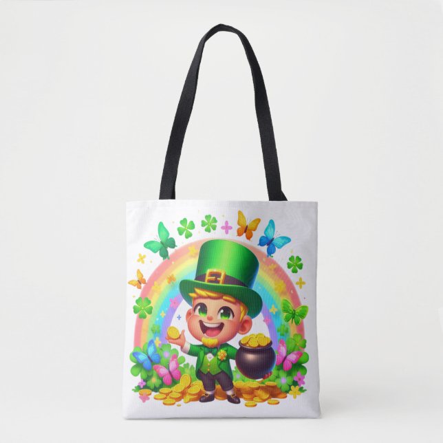 Bolsa Tote Cotovelo-Arco-Íris Cujo duto é Dourado (Frente)