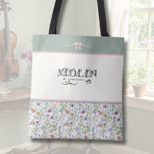 Bolsa Tote Cottagecore Floral Violino Verde Musgo Músico