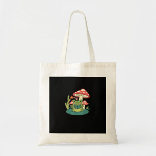 Bolsa Tote Cottagecore Floresta de Cogumelos Sapo Goblincore
