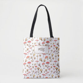 Bolsa Tote Cottagecore Mushroom Patterno Monograma Boho