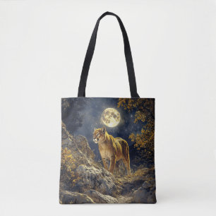 Bolsa Tote Cougar na Arte da Vida Selvagem à Lua