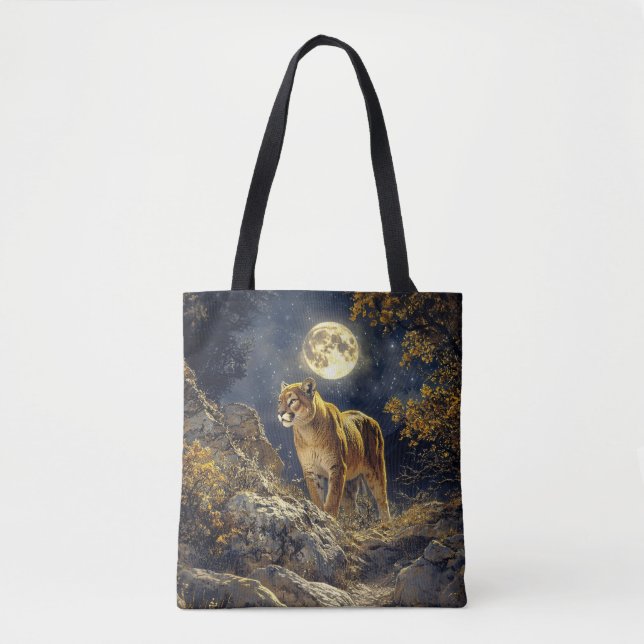 Bolsa Tote Cougar na Arte da Vida Selvagem à Lua (Frente)