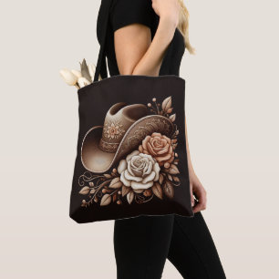 Bolsa Tote Country Western Cowgirl Hat com Flores