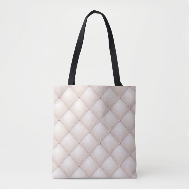 Bolsa Tote Couro creme, textura estofada. (Frente)