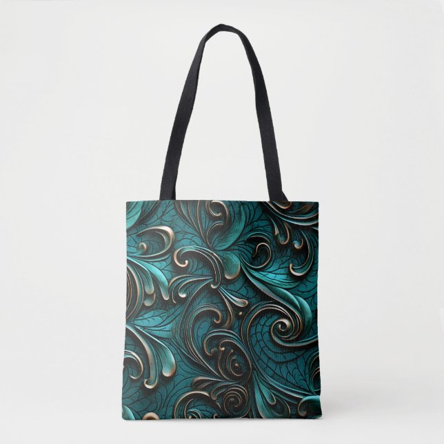 Bolsa Tote Couro Emboscada Com na moda Elegante Teal Faux (Frente)