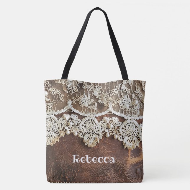 Bolsa Tote Couro Ocidental Rústico e Renda  (Verso)