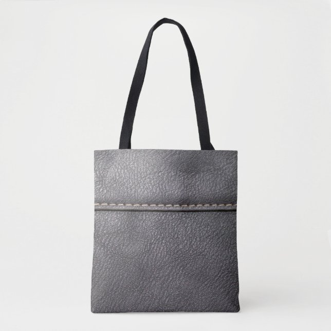 Bolsa Tote Couro preto, costurado com costura branca (Frente)