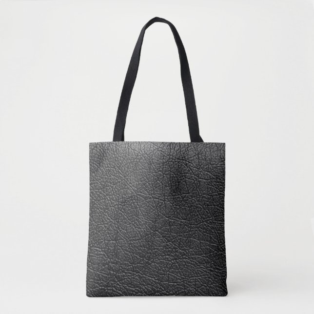 Bolsa Tote Couro preto: textura em tela fechada. (Frente)