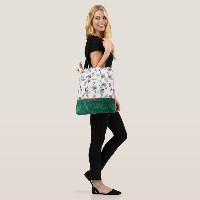 Bolsa Tote Couro Verde E Flores (No(a) Modelo)