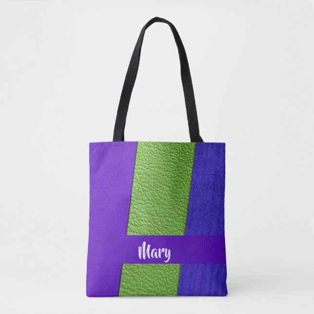 Bolsa Tote Couro verde e roxo texturizado (Frente)