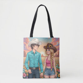 Bolsa Tote cowboy and cowgirl anime style