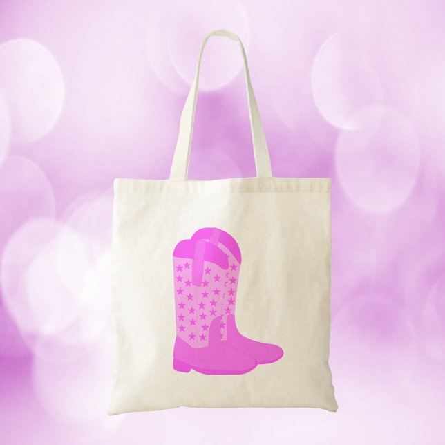 Bolsa Tote Cowboy Boots Stars Rosa (A tote bag with a pair of pink cowboy boots with stars)