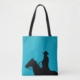 Bolsa Tote Cowboy & Horse Silhouette on Turquoise