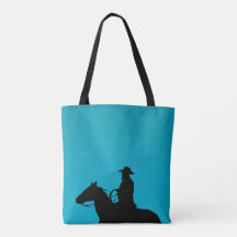 Cowboy & Horse Silhouette on Turquoise