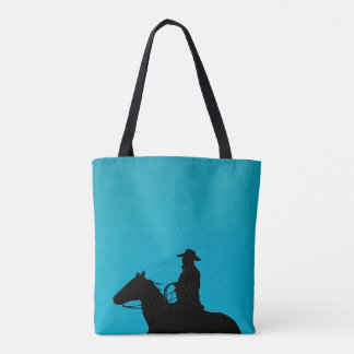 Bolsa Tote Cowboy & Horse Silhouette on Turquoise