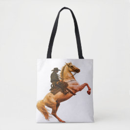 Bolsa Tote Cowboy Riding a White Horse on a Shoulder