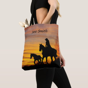 Bolsa Tote Cowgirl Sunset Horseback Cote Tota Bag