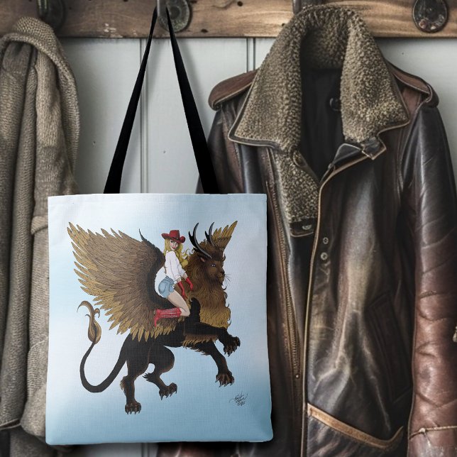 Bolsa Tote Cowgirl Winged Lion Fantasy Red (Criador carregado)