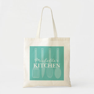 Bolsa Tote cozinhar de cozinha personalizada turquesa utensí